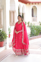 Premium Rani Vichitra Silk Gown with Dupatta for Women – Ethnic Party Wear