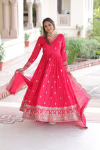 Premium Rani Vichitra Silk Gown with Dupatta for Women – Ethnic Party Wear