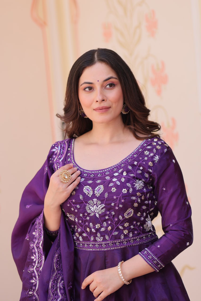 Gown with Dupatta for Women – Beads Embroidered Festive Ethnic Wear