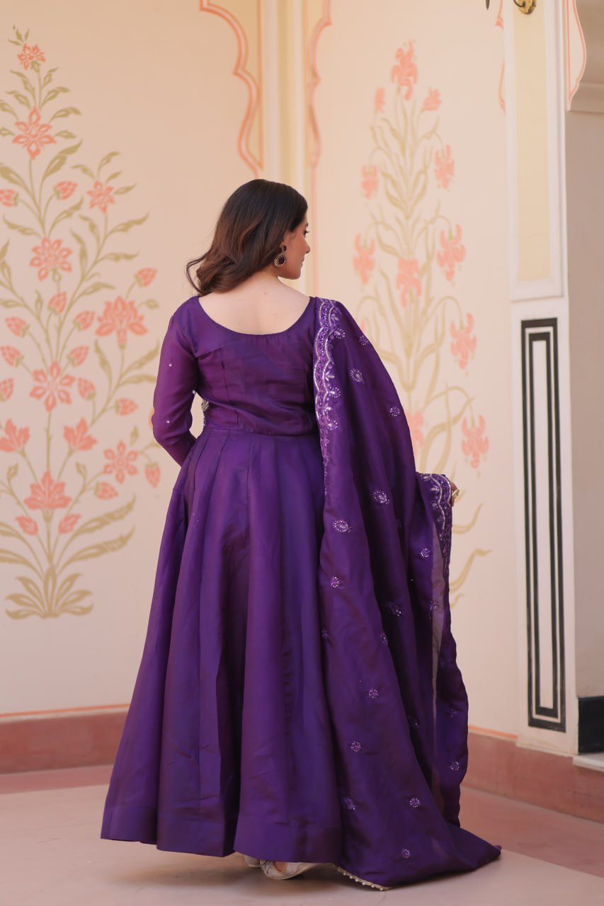 Gown with Dupatta for Women – Beads Embroidered Festive Ethnic Wear