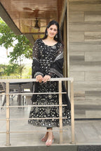 Black Georgette Heavy Embroidered Kali-Cut Anarkali Suit Set