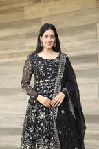 Black Georgette Heavy Embroidered Kali-Cut Anarkali Suit Set