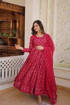 Festive Wear Sequins Embroidered Gown with Dupatta