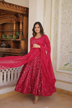 Festive Wear Sequins Embroidered Gown with Dupatta