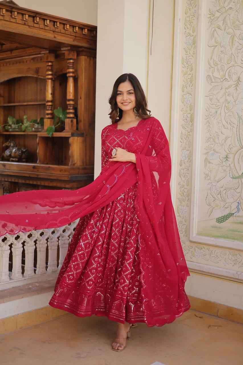 Festive Wear Sequins Embroidered Gown with Dupatta