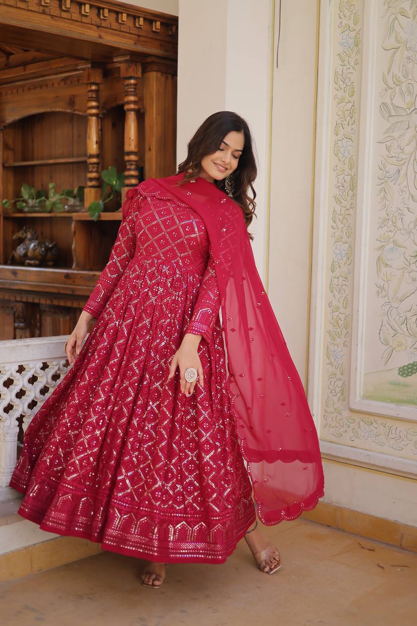 Festive Wear Sequins Embroidered Gown with Dupatta