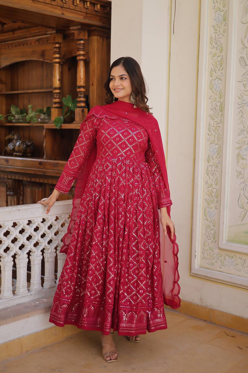Festive Wear Sequins Embroidered Gown with Dupatta