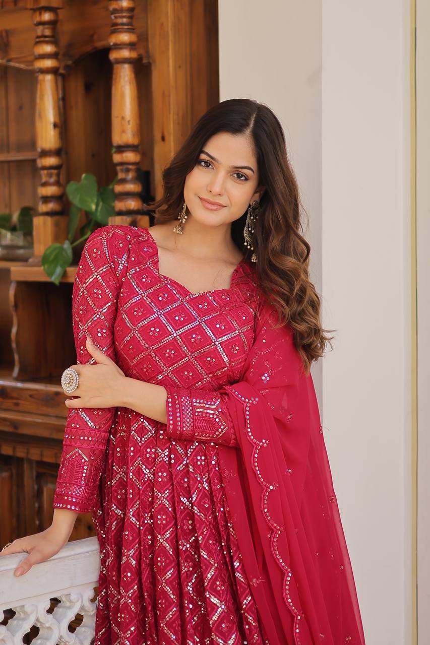 Festive Wear Sequins Embroidered Gown with Dupatta