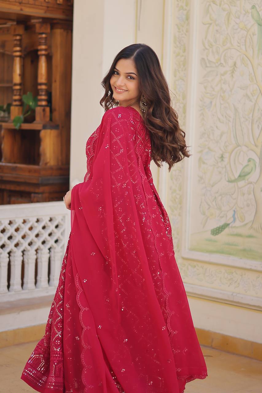 Festive Wear Sequins Embroidered Gown with Dupatta