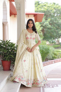 Premium Readymade Cream Designer Lehenga Choli Set