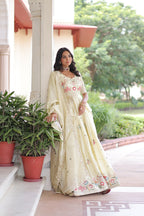 Premium Readymade Cream Designer Lehenga Choli Set
