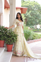 Premium Readymade Cream Designer Lehenga Choli Set