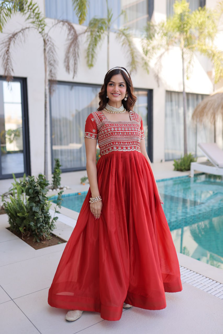 Premium Sequins Zari Embroidered Party Wear Gown