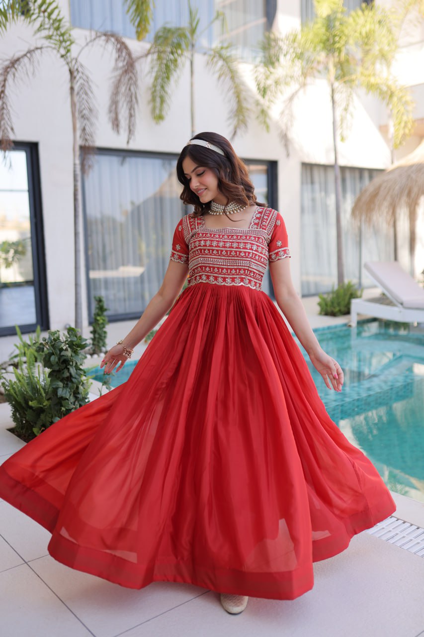 Premium Sequins Zari Embroidered Party Wear Gown