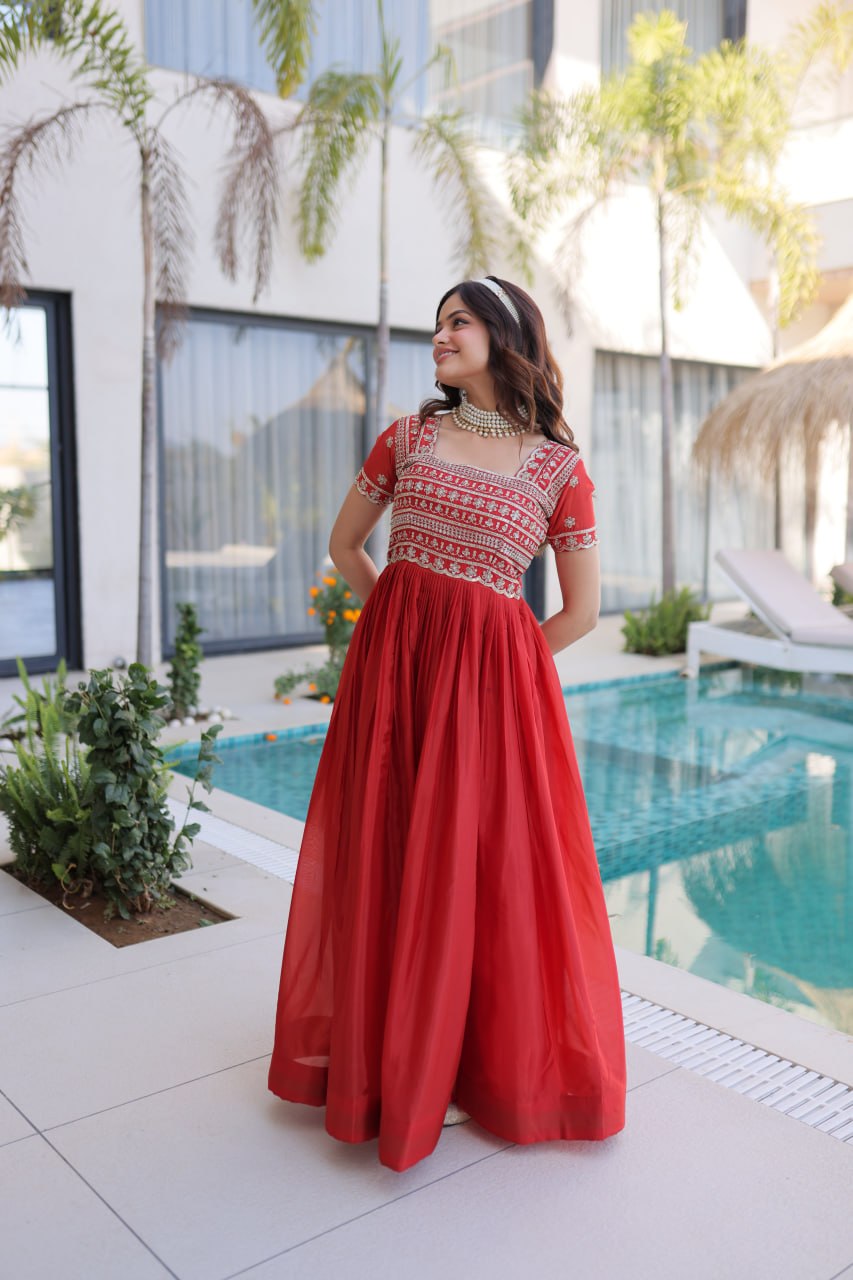 Premium Sequins Zari Embroidered Party Wear Gown