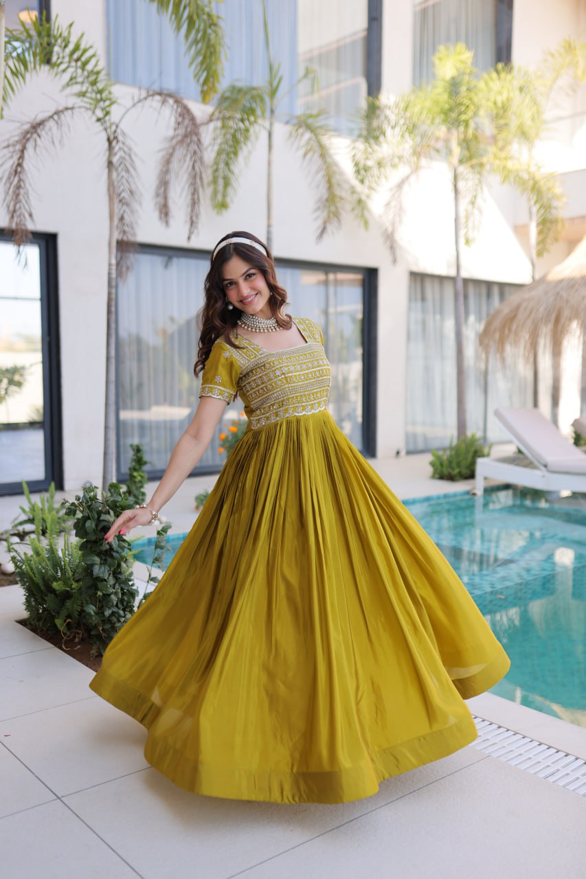 Premium Sequins Zari Embroidered Party Wear Gown