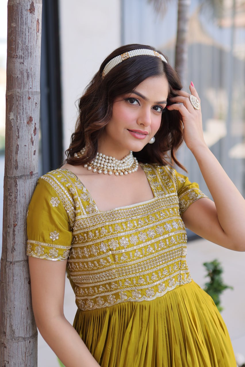 Premium Sequins Zari Embroidered Party Wear Gown