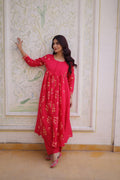 Premium Mal Chanderi Embroidered Kurti with Pant Set