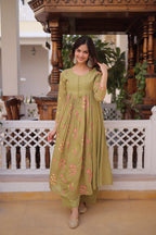 Premium Mal Chanderi Embroidered Kurti with Pant Set