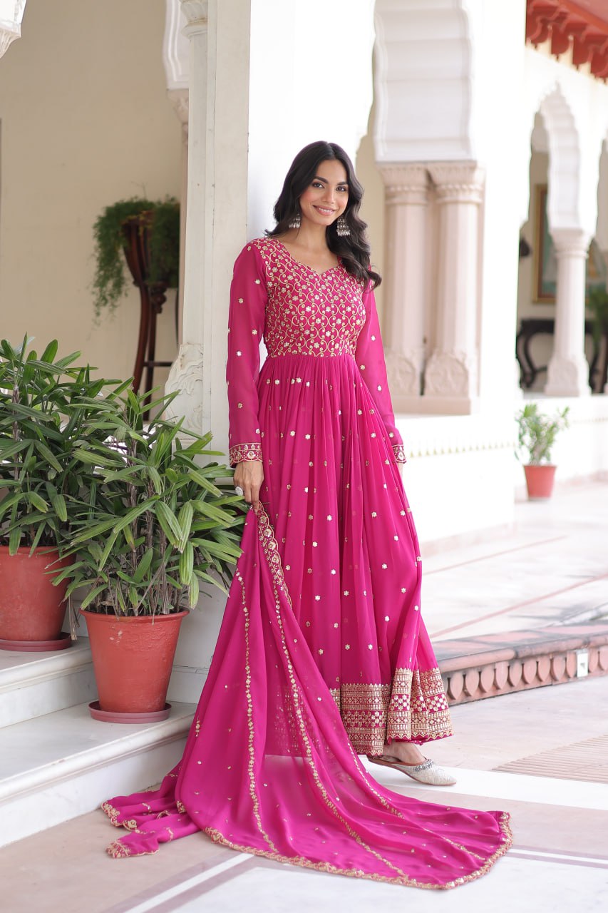 Premium Faux Georgette Gown with Dupatta for Women – Ethnic Party Wear Gown