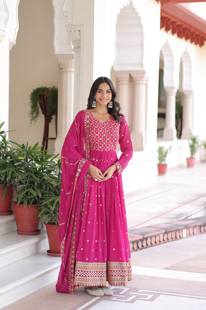 Premium Faux Georgette Gown with Dupatta for Women – Ethnic Party Wear Gown