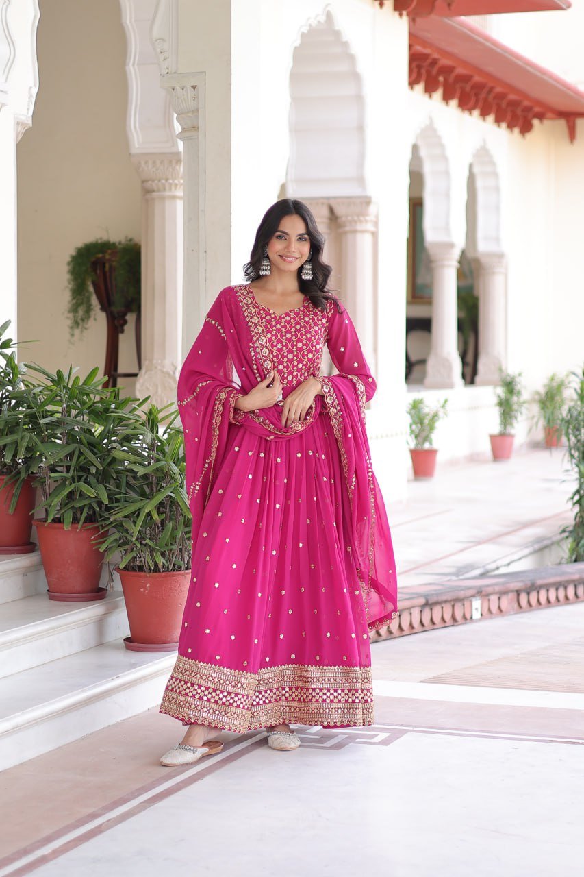 Premium Faux Georgette Gown with Dupatta for Women – Ethnic Party Wear Gown