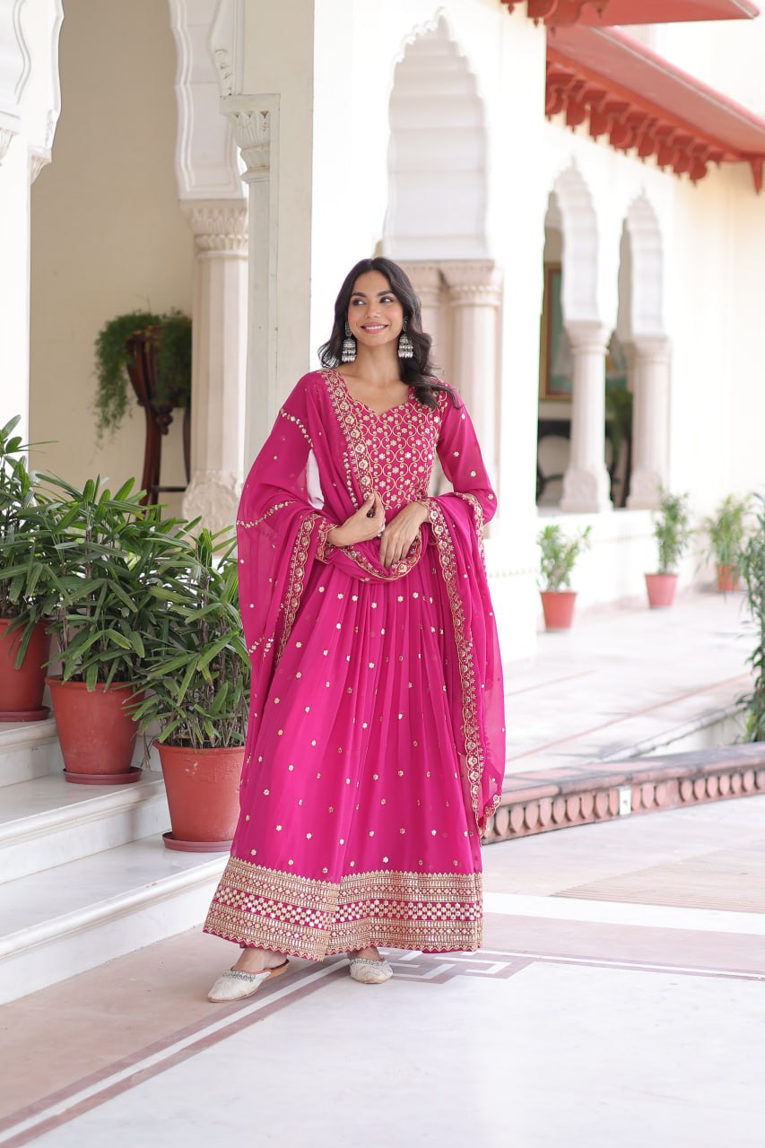 Premium Faux Georgette Gown with Dupatta for Women – Ethnic Party Wear Gown
