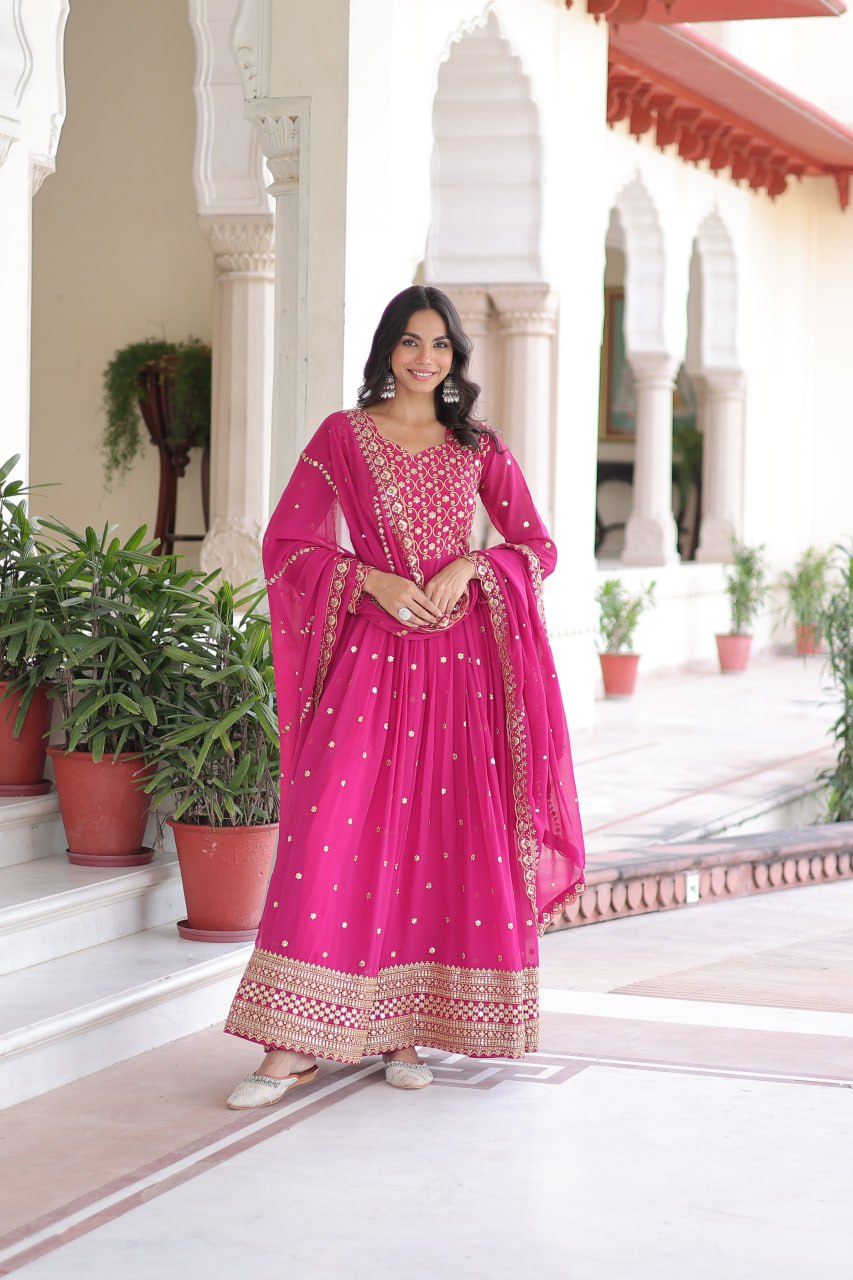 Premium Faux Georgette Gown with Dupatta for Women – Ethnic Party Wear Gown