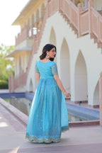 Premium Designer Gold Crush Embroidered Flared Gown