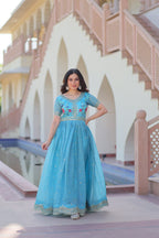 Premium Designer Gold Crush Embroidered Flared Gown