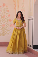 Premium Designer Gold Crush Embroidered Flared Gown
