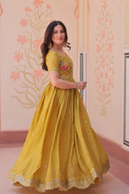 Premium Designer Gold Crush Embroidered Flared Gown
