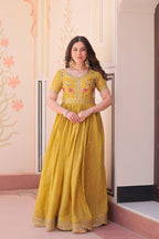 Premium Designer Gold Crush Embroidered Flared Gown