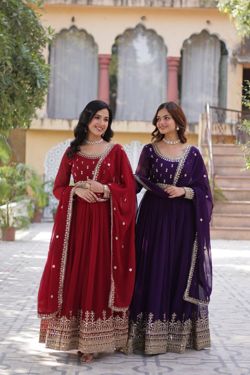 Premium Designer Embroidered Gown with Dupatta Set