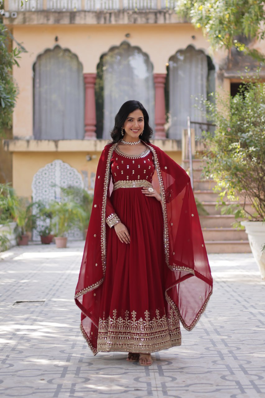 Premium Designer Embroidered Gown with Dupatta Set