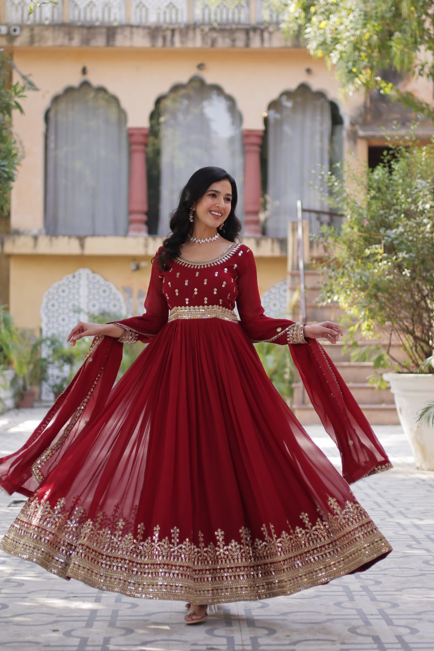 Premium Designer Embroidered Gown with Dupatta Set