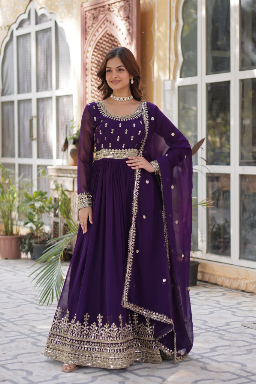 Premium Designer Embroidered Gown with Dupatta Set