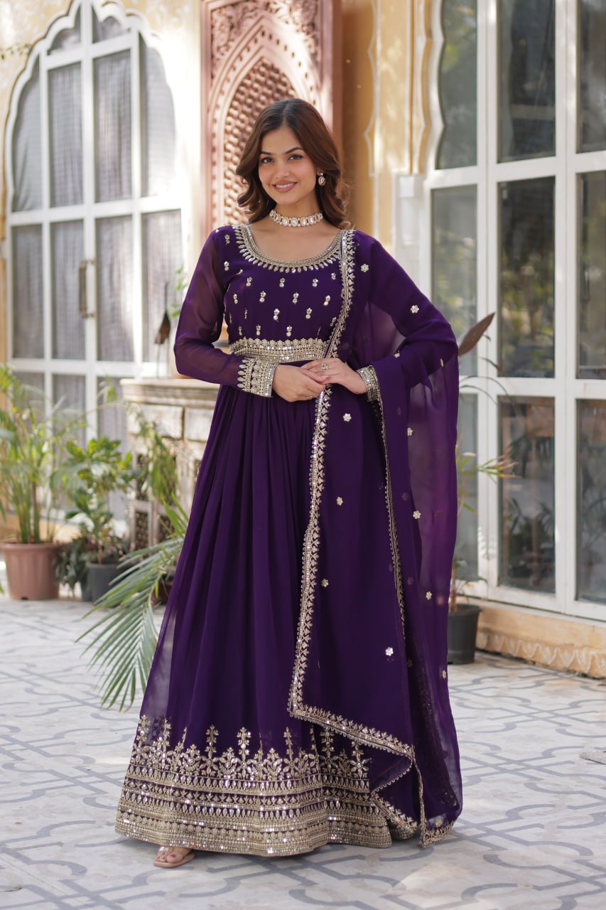 Premium Designer Embroidered Gown with Dupatta Set