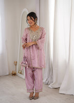 Premium Mirror Embroidered Kurti Pant Set with Batwa | Party Wear Outfit