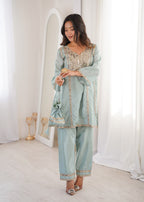 Premium Mirror Embroidered Kurti Pant Set with Batwa | Party Wear Outfit