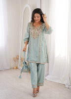 Premium Mirror Embroidered Kurti Pant Set with Batwa | Party Wear Outfit