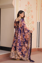 Premium Floral Digital Print Gown with Embroidered Dupatta Set