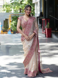 Designer Off White Organza Sequence Work Saree Wedding Wear