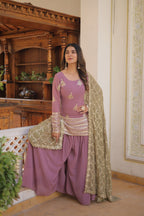 Premium Faux Georgette Embroidered Kurti Plazzo Dupatta Set