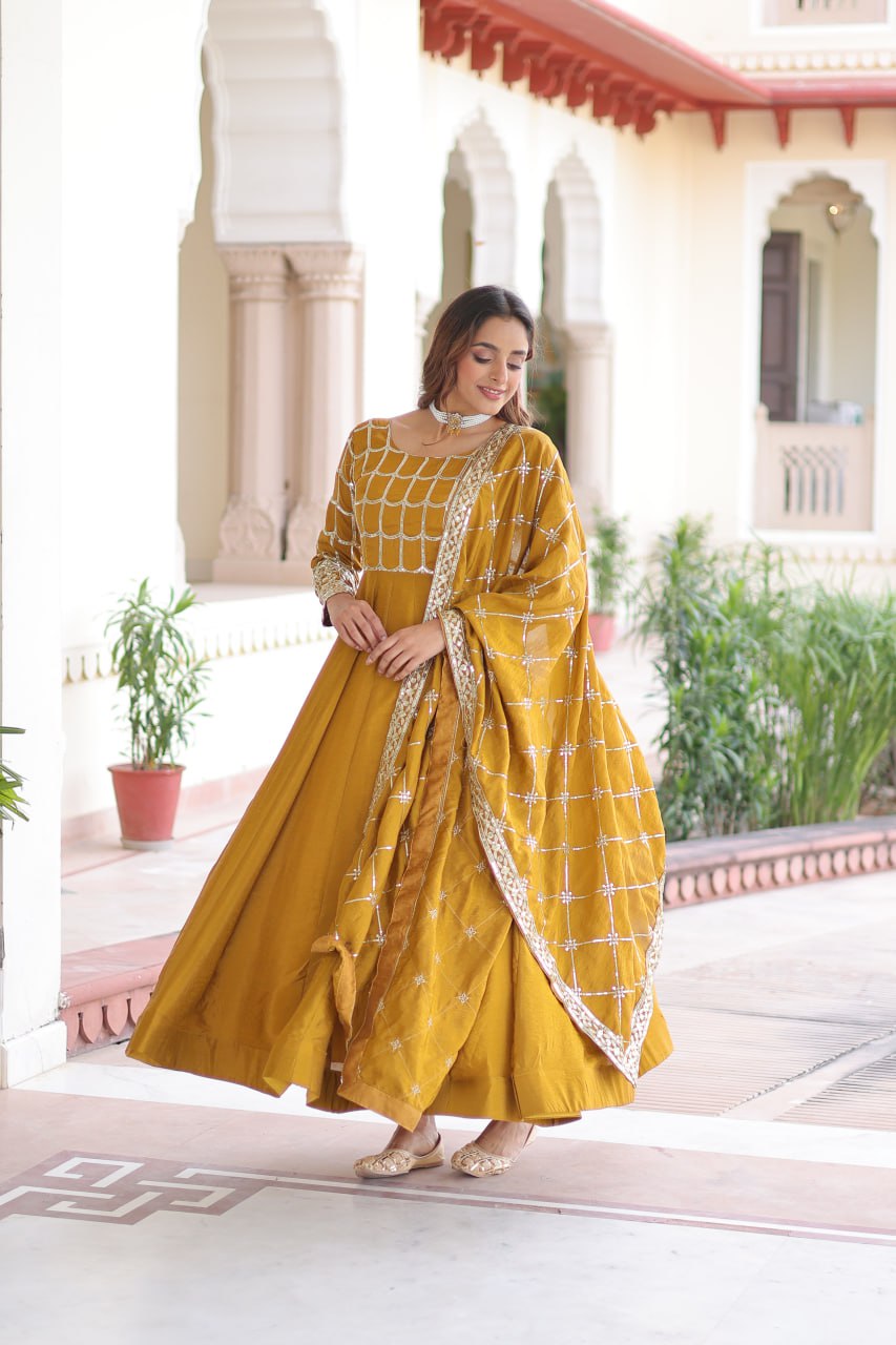 Premium Sequins Embroidered Gown Dupatta Set