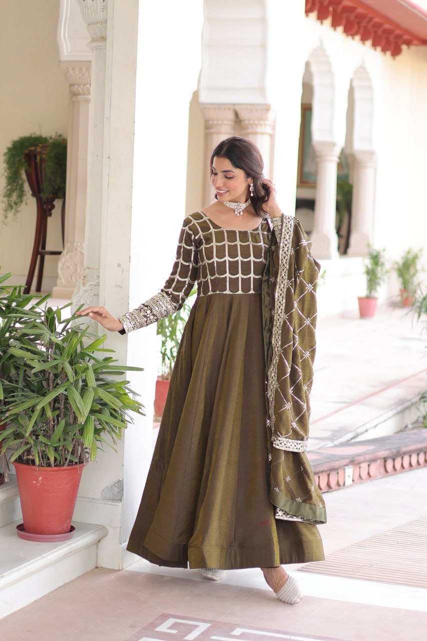 Premium Sequins Embroidered Gown Dupatta Set