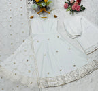 Designer White Ribbon Embroidered Anarkali Suit Set