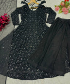 Premium Black Sequins Embroidered Anarkali Suit Set with Sharara