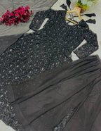 Premium Black Sequins Embroidered Anarkali Suit Set with Sharara
