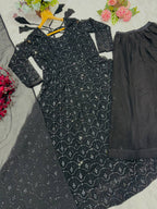 Premium Black Sequins Embroidered Anarkali Suit Set with Sharara